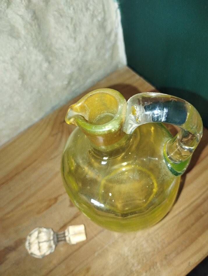 Vintage carafe in fluorine, signed 1930s–40s.