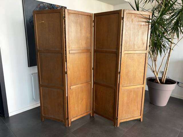 Old vintage 4-fan wooden screen