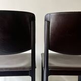 Set of 2 Italian chairs in brown Havana leather, design MATTEO GRASSI