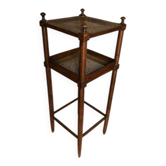 Vintage wooden and cane side table, wooden pedestal table, wooden plant stand, decoration