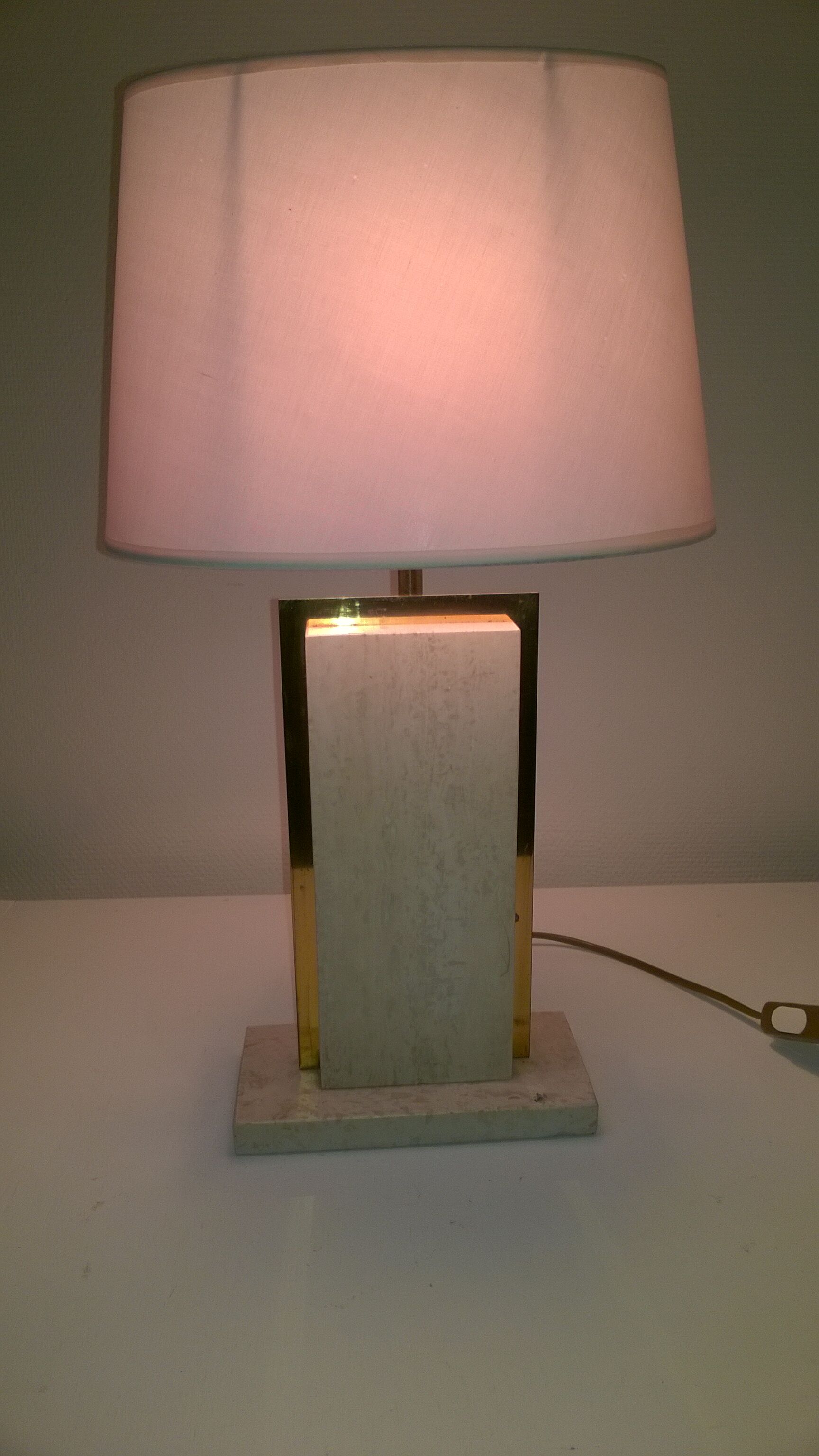 Travertine and gilded brass table lamp by Camille Breesch Belgium 1970