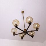 Angelo Brotto gold-plated brass chandelier with 6  globes, Italy 1960s