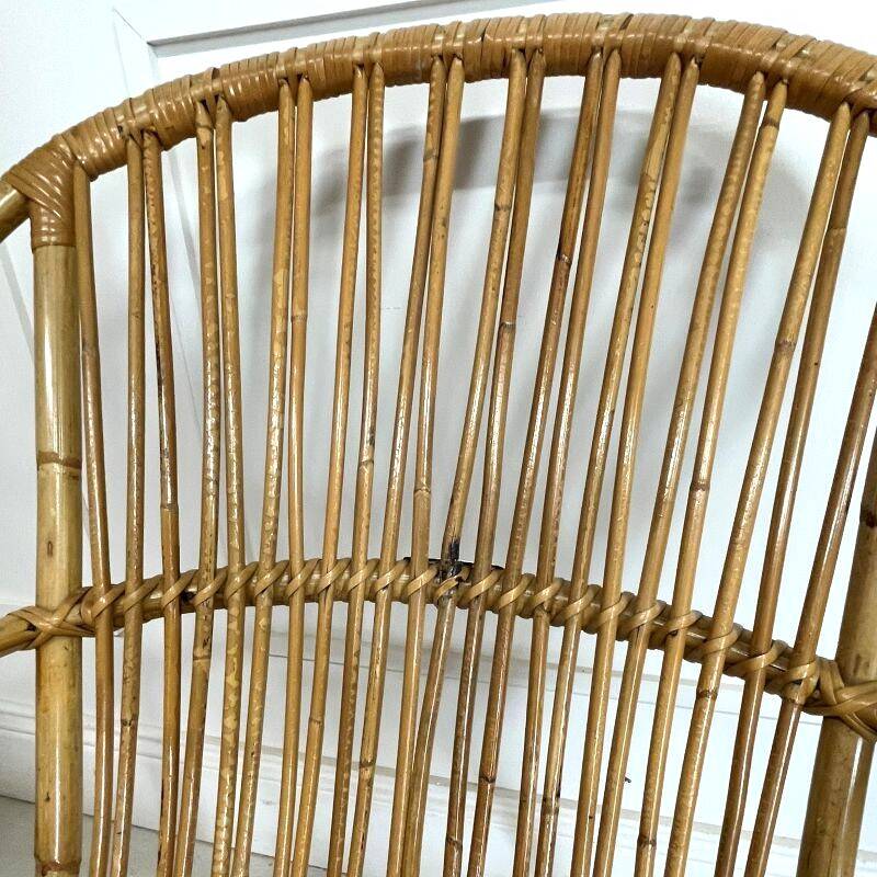 Audoux-Minnet rattan lounge set, 2 armchairs and table 1950-1960