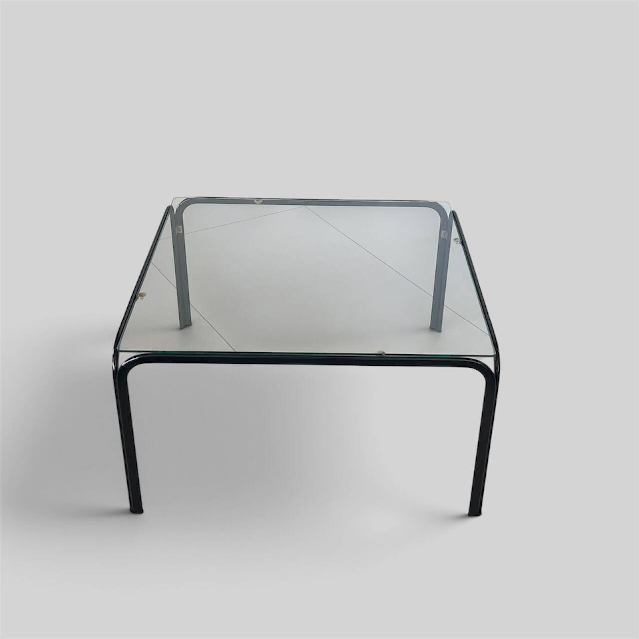 Large coffee table in glass and metal, Italy 1970s.
