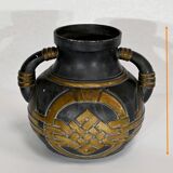 Terracotta vase anthracite and golden 1900