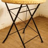 Rattan folding table & metal