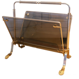 Porte-revues vintage en métal et verre fumé