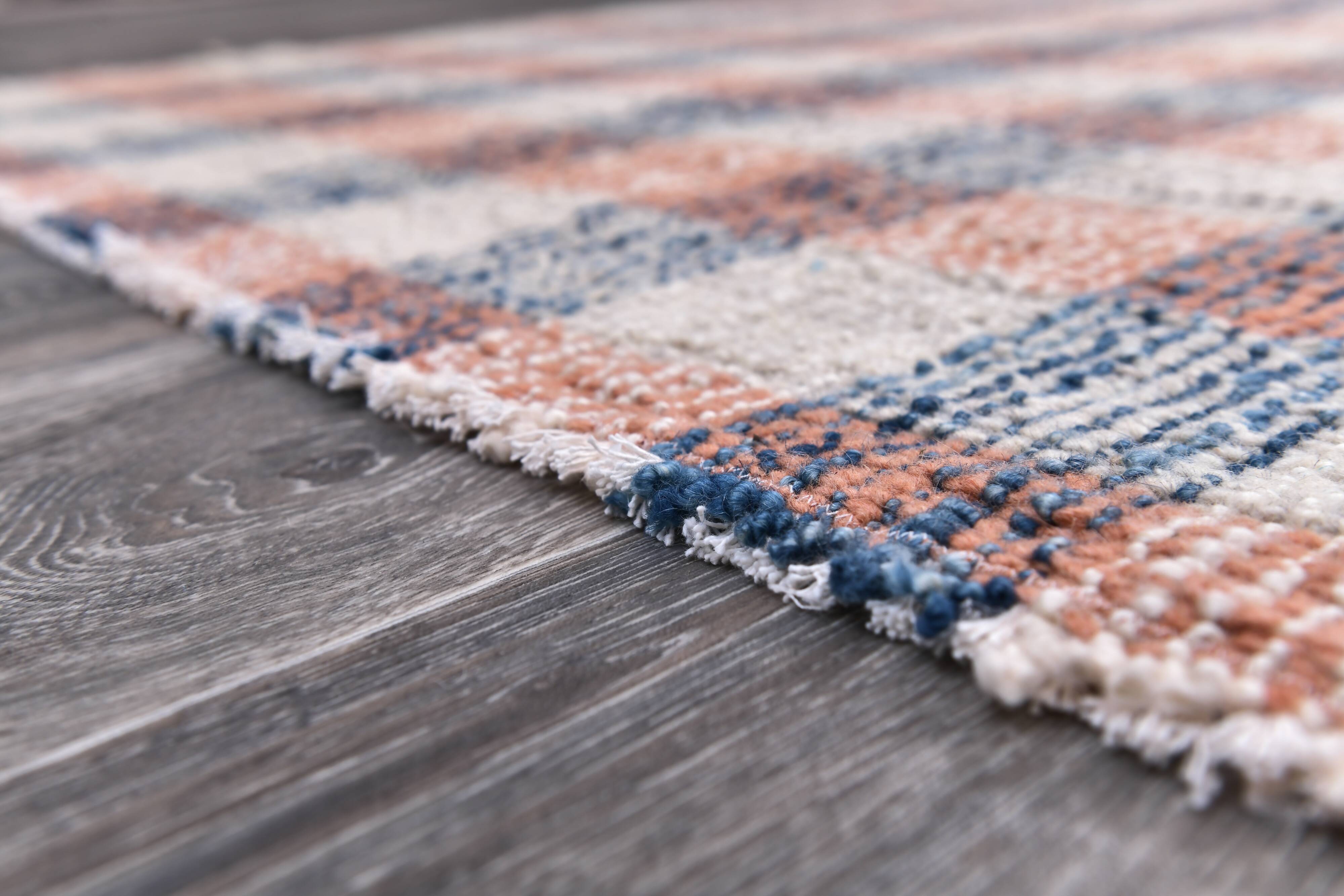 190x290 cm organic wool made kilim , orange blue wool kilim, kilim stripe