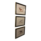 Ensemble de trois gravures animalières style histoire naturelle