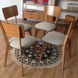 Lot de 4 chaises restaurées, années 50, assemblages monobloc