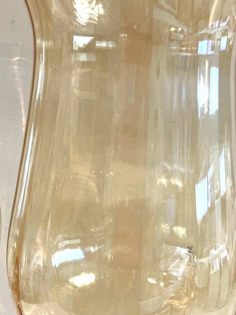 Duo of Tealight Holders Vases Candle Holders on Stand Blown Crystal Glass Amber