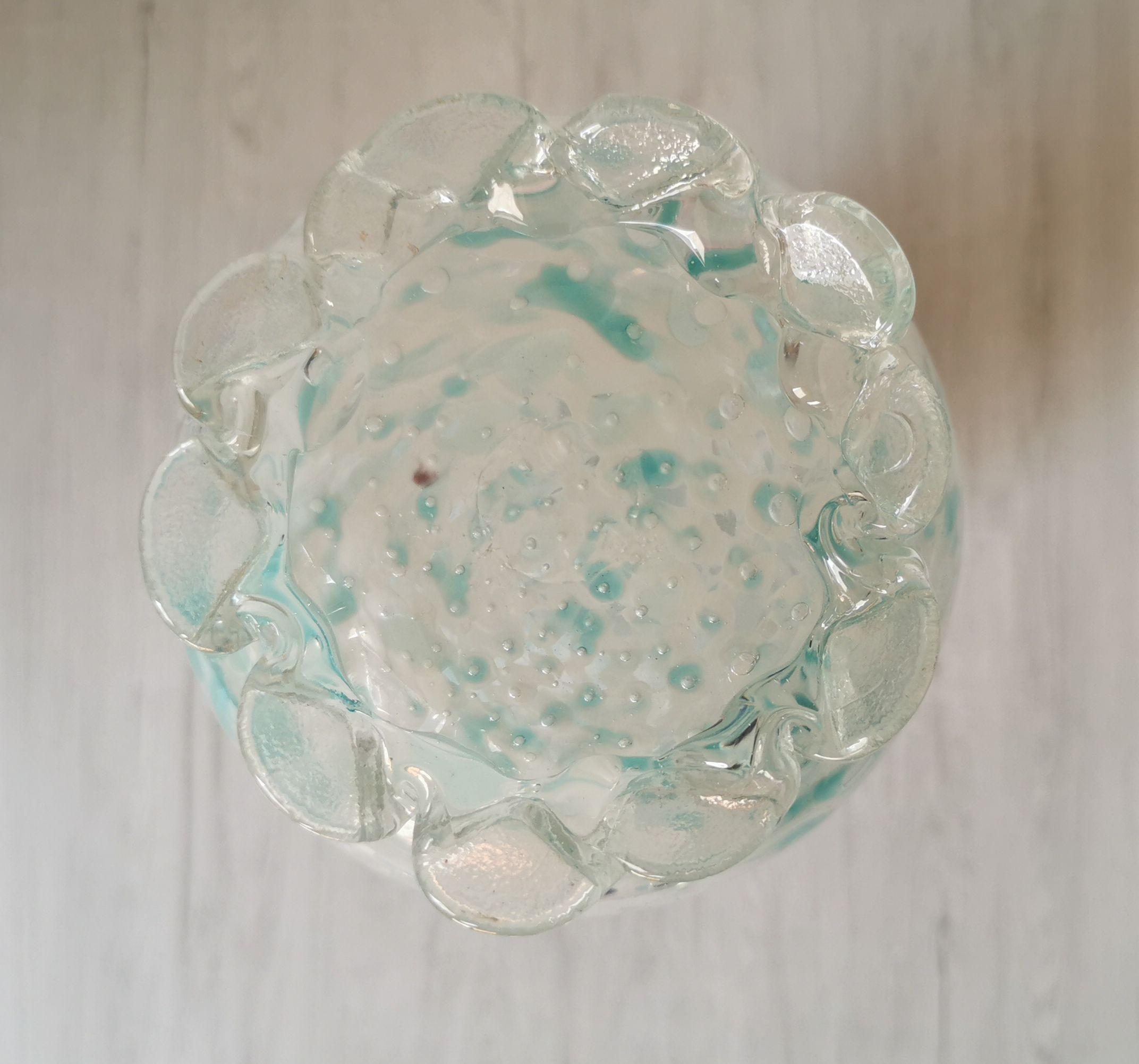 Blue speckled glass vase