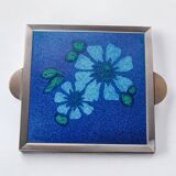 Space age floral blue ceramic trivet, Spain, 1970s