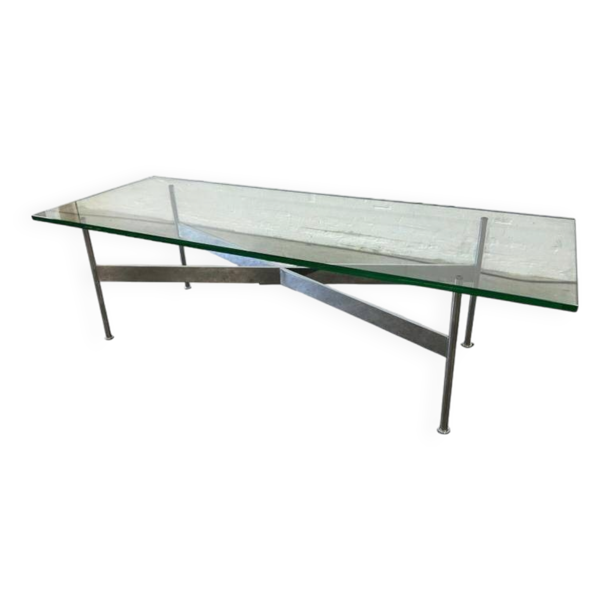 Vintage chrome coffee table / coffee table with glass