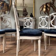 Set of 6 lyre chairs from the Napoleonic III period in painted wood in the Louis XVI style.