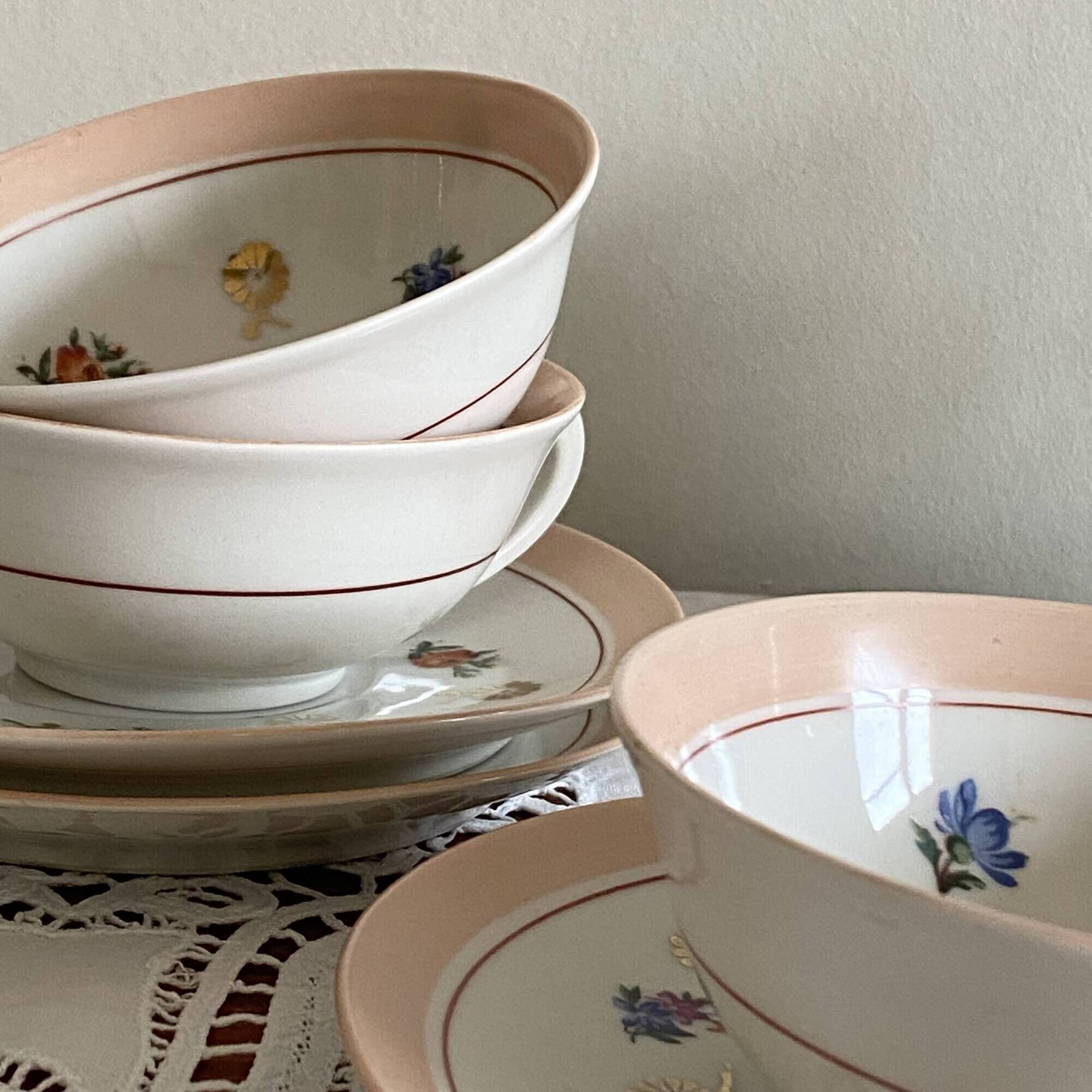 Set of 6 coffee, tea, chocolate cups, antique Limoges porcelain