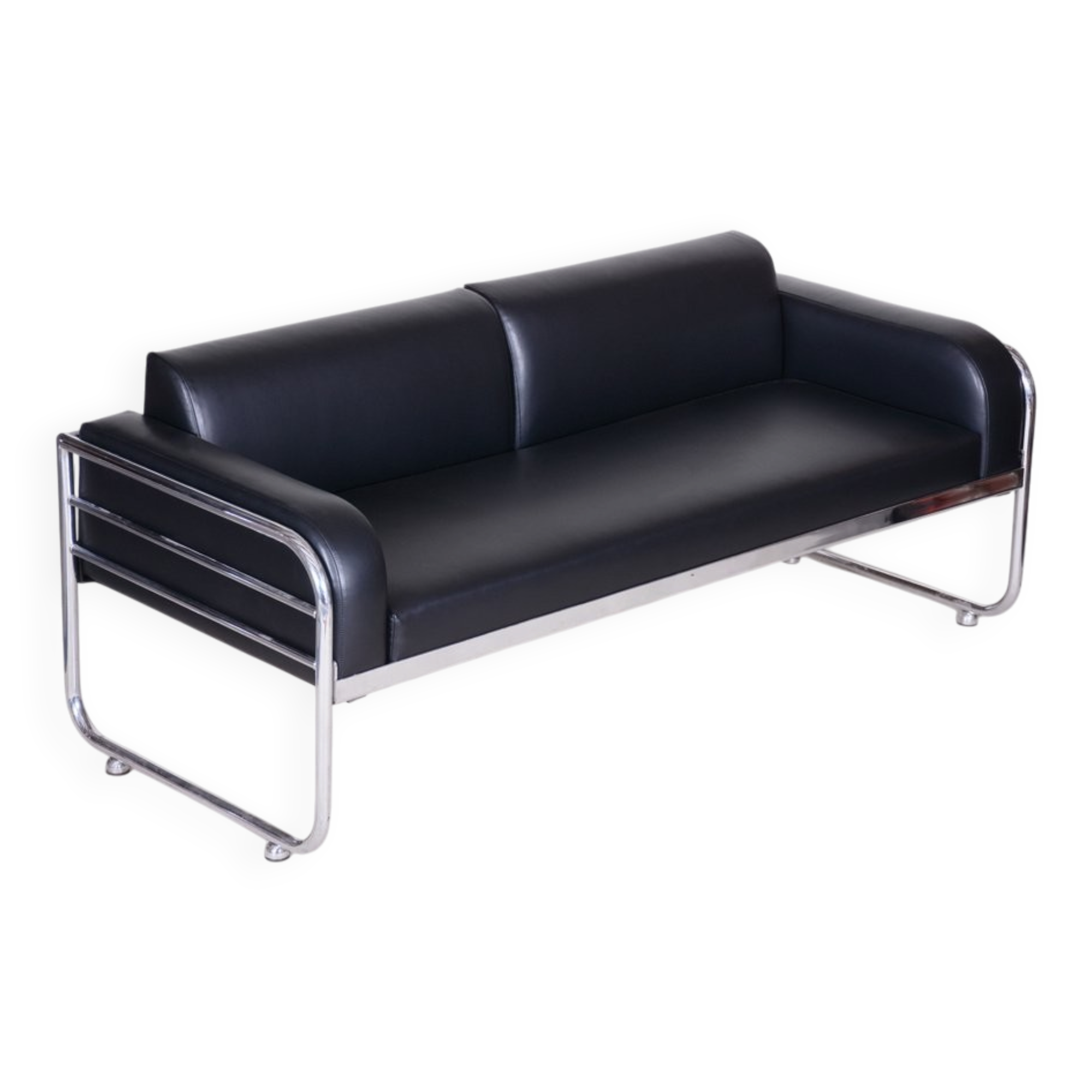 Bauhaus Sofa in Chrome and Leather by Vichr a Spol, Czech, 1930s