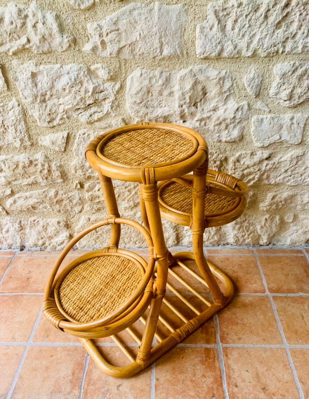Vintage bamboo and rattan plant holder, circa 70's