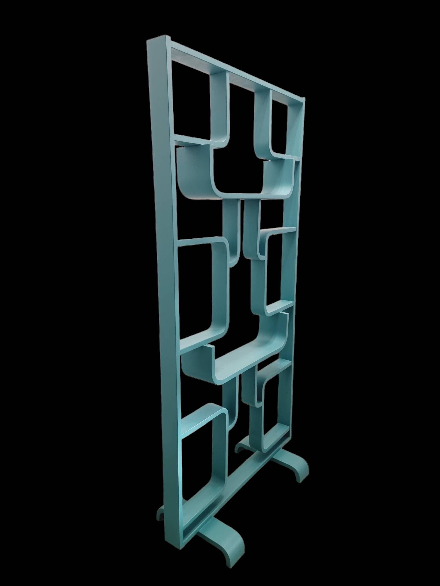 Mid-century room divider by Ludvik Volak in a deep turquoise colour, fully refurbished, Czech 1960s