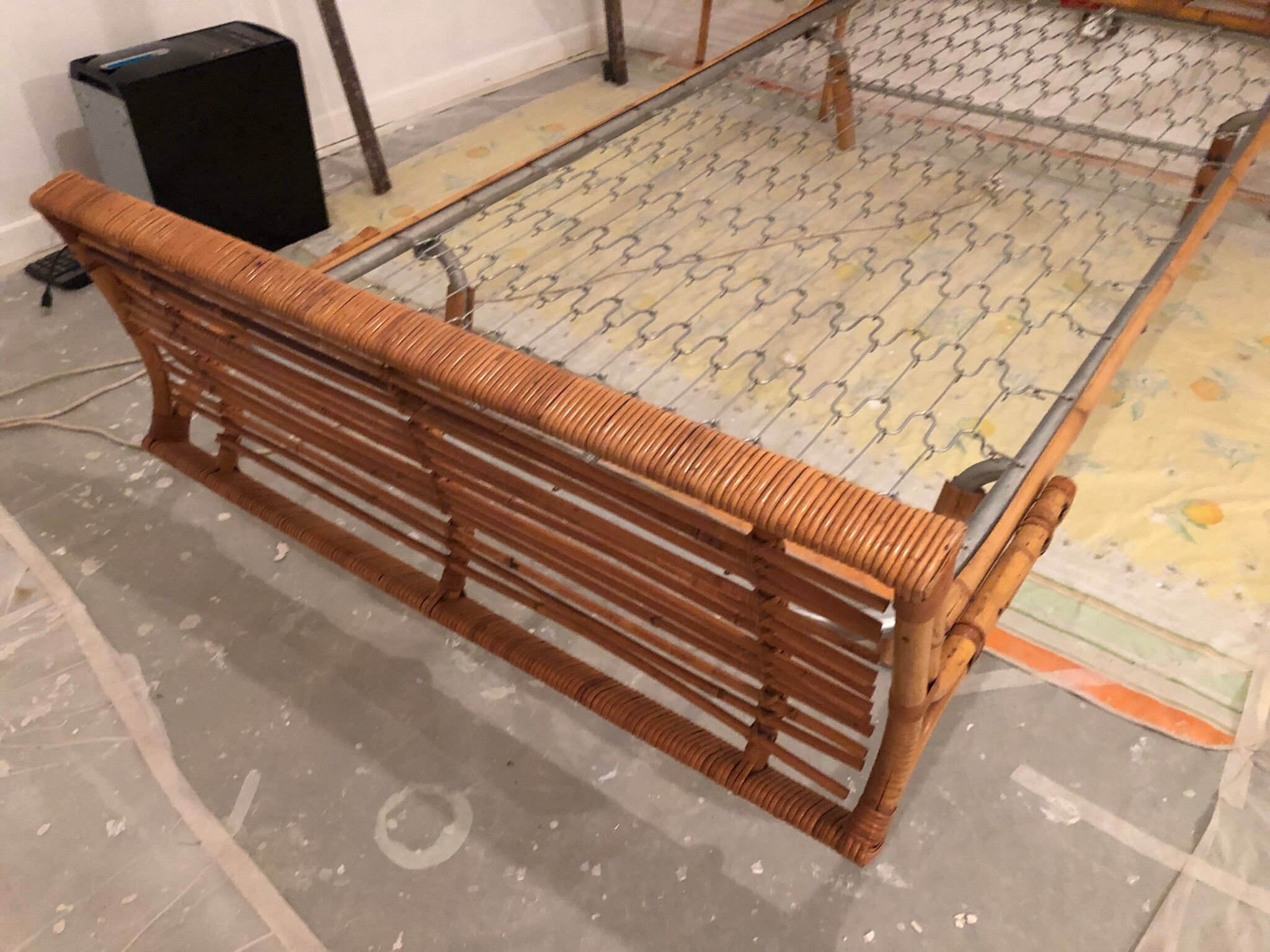 With integrated nightstands vintage rattan bed