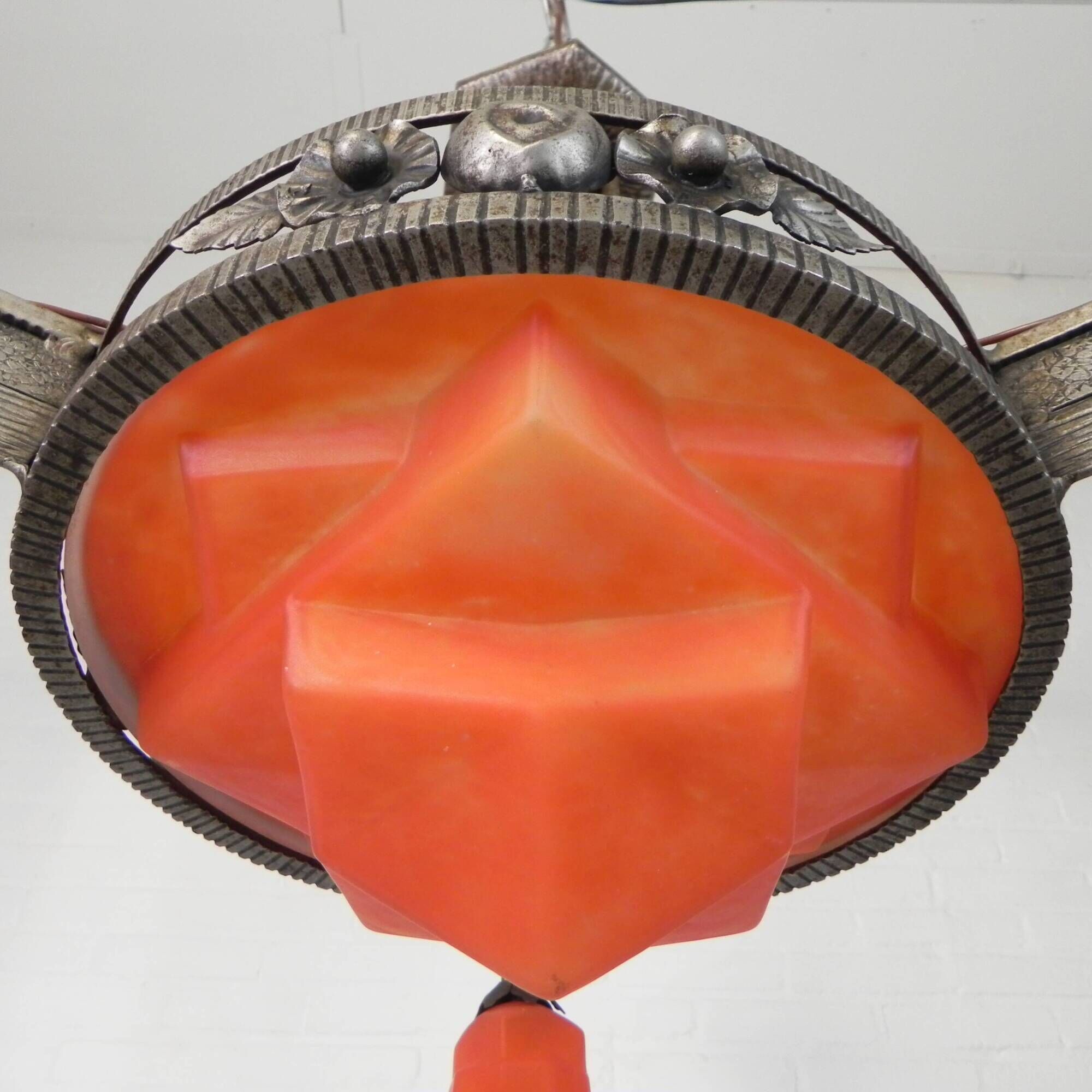 Art Deco pendant lamp with glass bowl and 3 chalices, 1930s