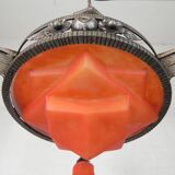 Lampe suspendue Art Déco avec bol en verre et 3 calices, années 1930