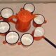 Orange enamelled iron coffee service