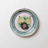 Beige Ceramic XXL Vintage Plate with Hand-Painted 3-Fig Fruit Motif, Sicily 1960s Wall Decor