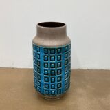 Large blue ceramic mid-century modern vase with graphic pattern