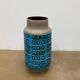 Large blue ceramic mid-century modern vase with graphic pattern