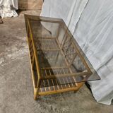 Table basse en rotin dessus verre fumé 1970