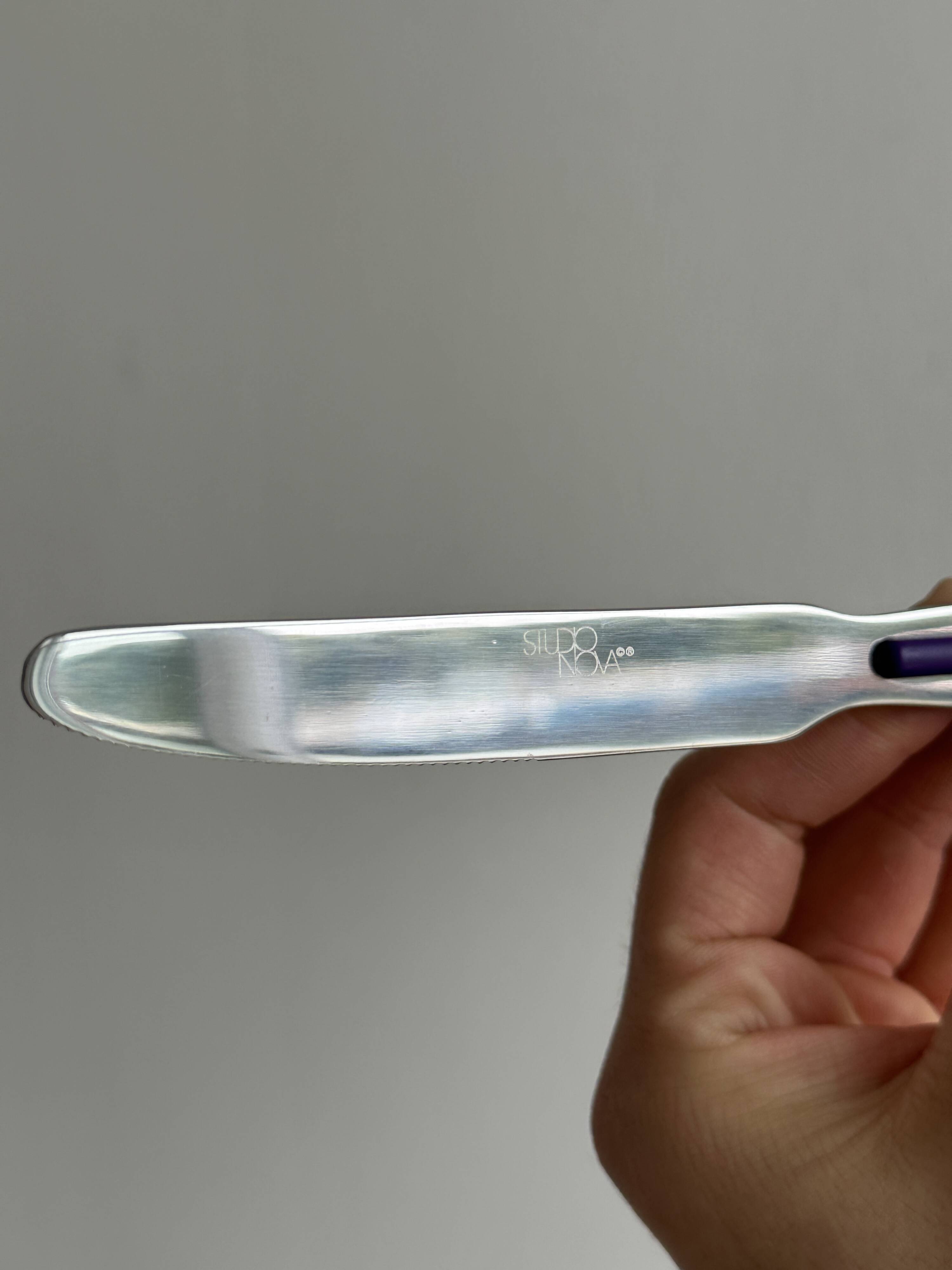 Set of 24 stainless steel and purple plastic cutlery