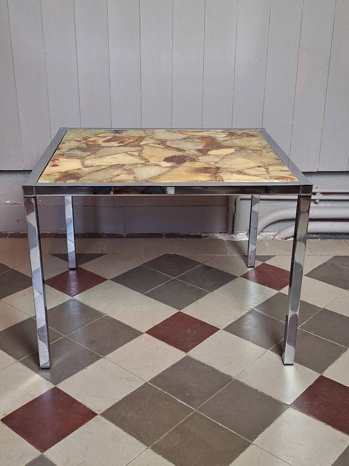 Marble and stainless steel coffee table