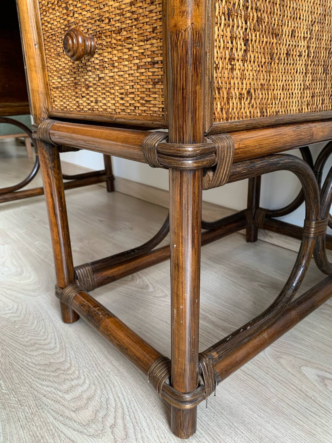 Vintage bamboo and wood rattan desk