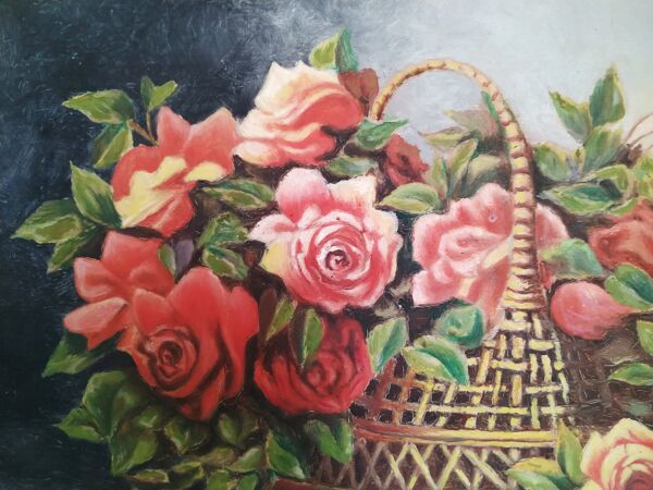 La panière aux roses huile sur isorel