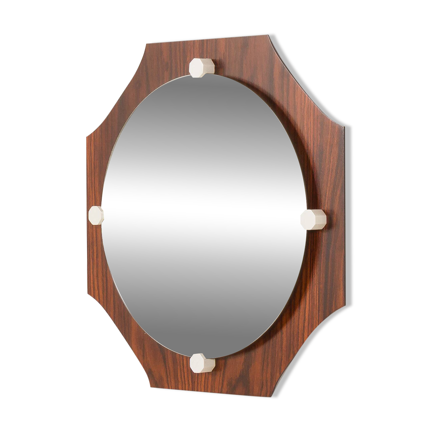 Miroir octogonal en palissandre du milieu du siècle, époque Space Age, Italie années 1970