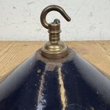 Industrial British Dark Blue Enamel Factory Pendant Lamp, 1950s