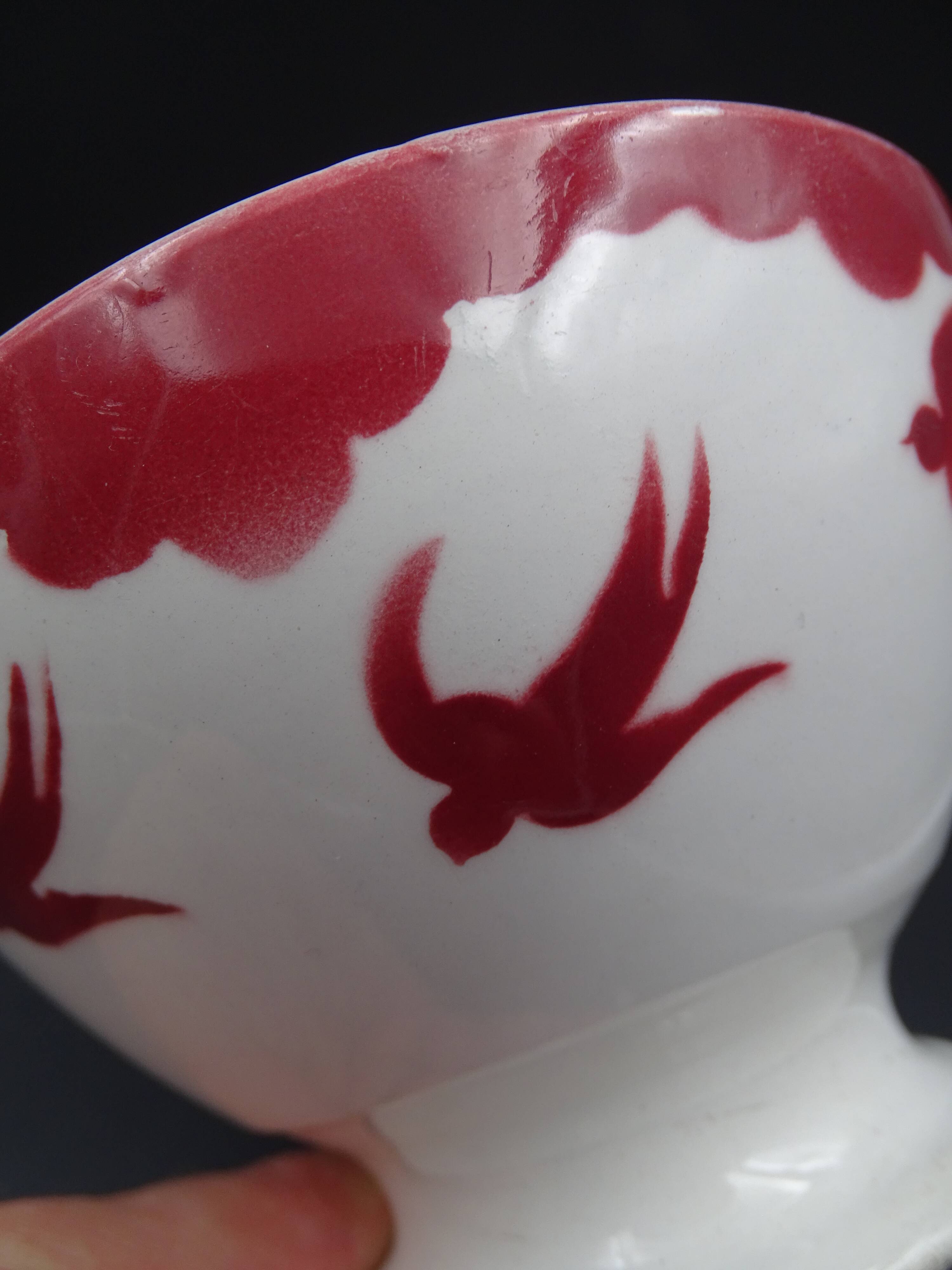 Saarland Digoin's Faience Bowl - Red Swallow Decoration - 1940