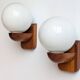 Pair of solid pine and opaline wall lights