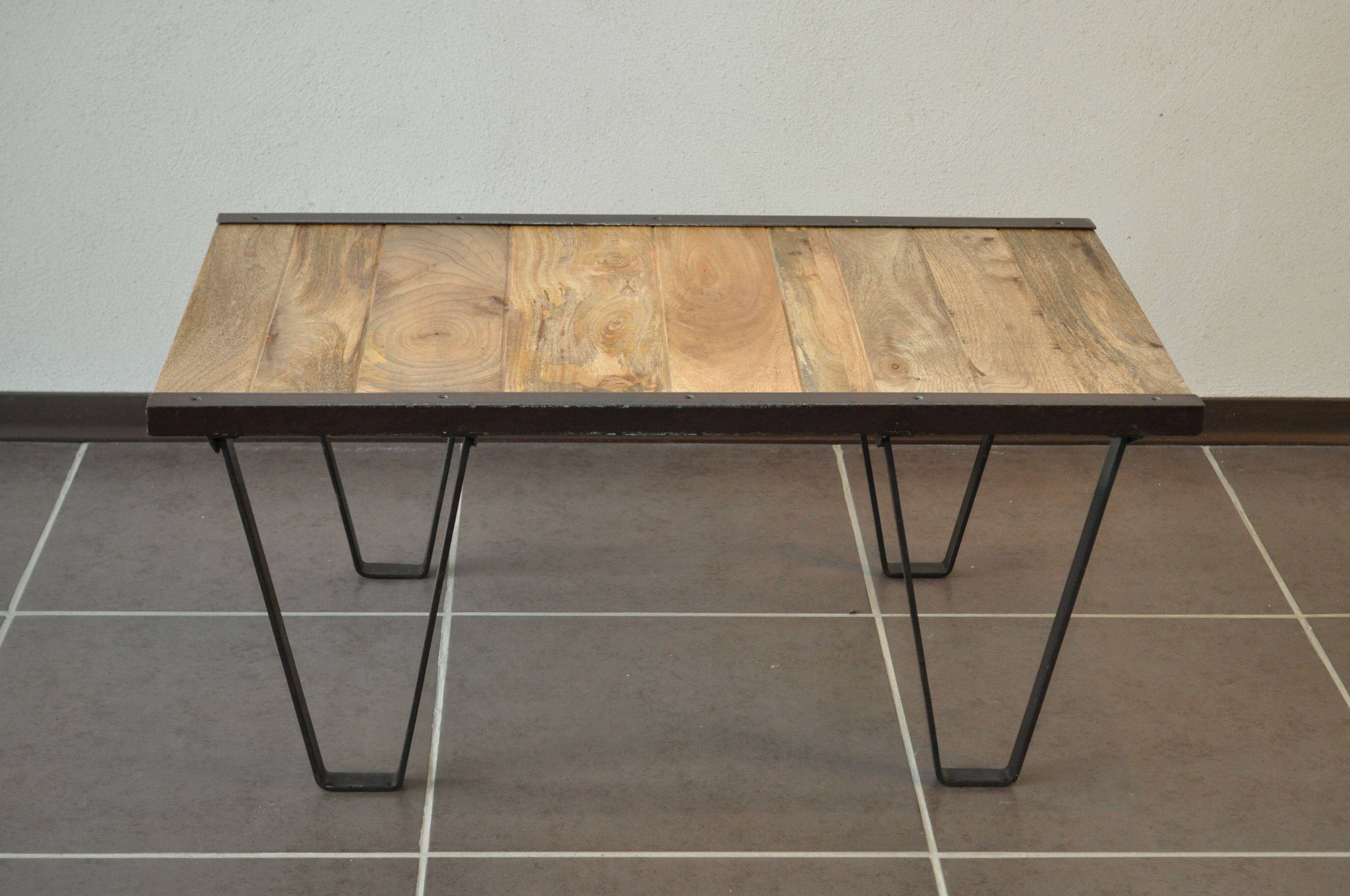 Industrial coffee table metal and solid wood