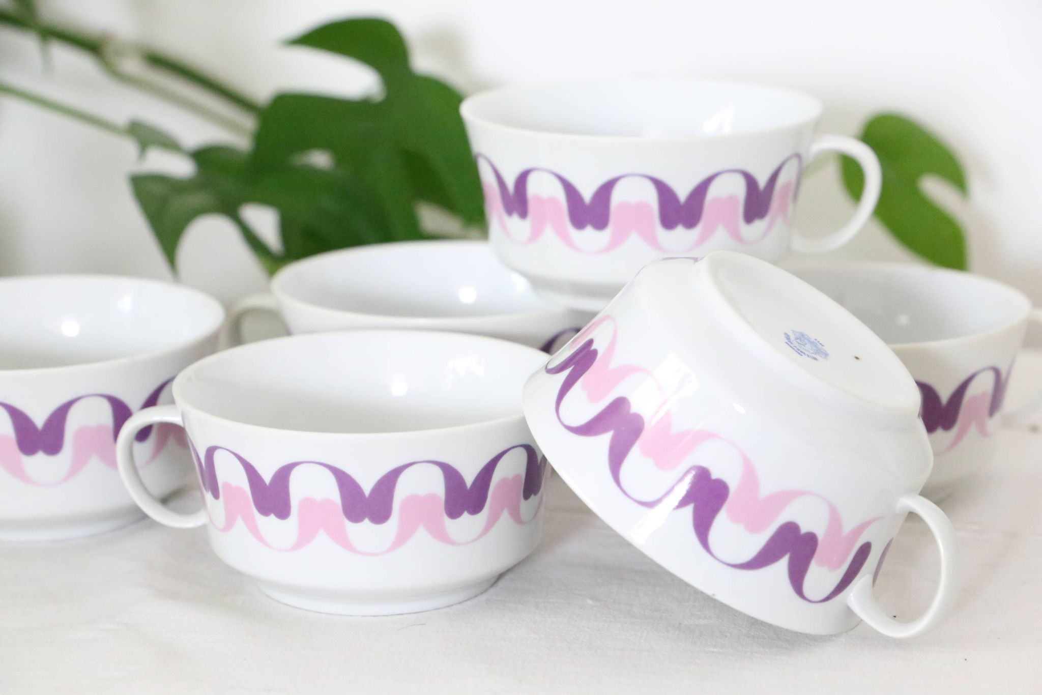 Set of 6 cups in Alfoldi porcelain, vintage Hungarian