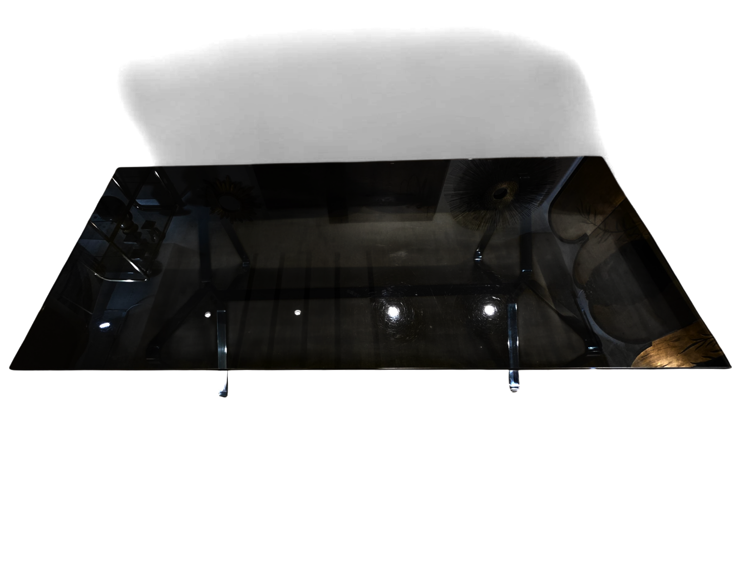 Smoked glass and chrome designer table – 70s Italian style