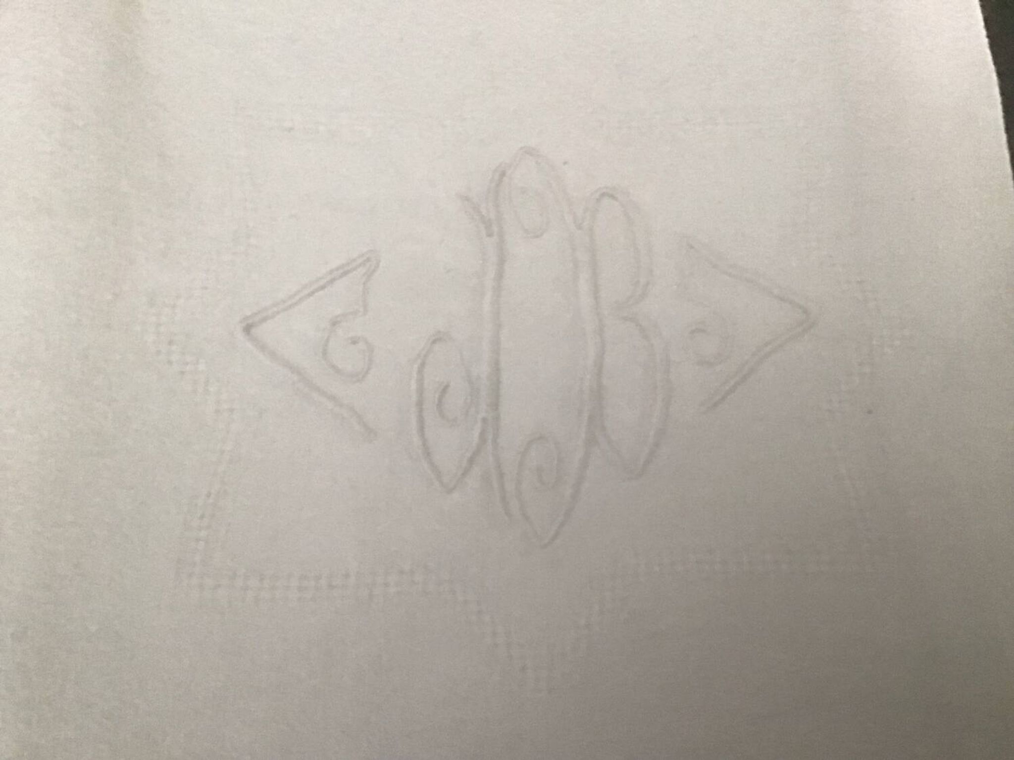 12 Serviettes en damassé blanc au monogramme JB