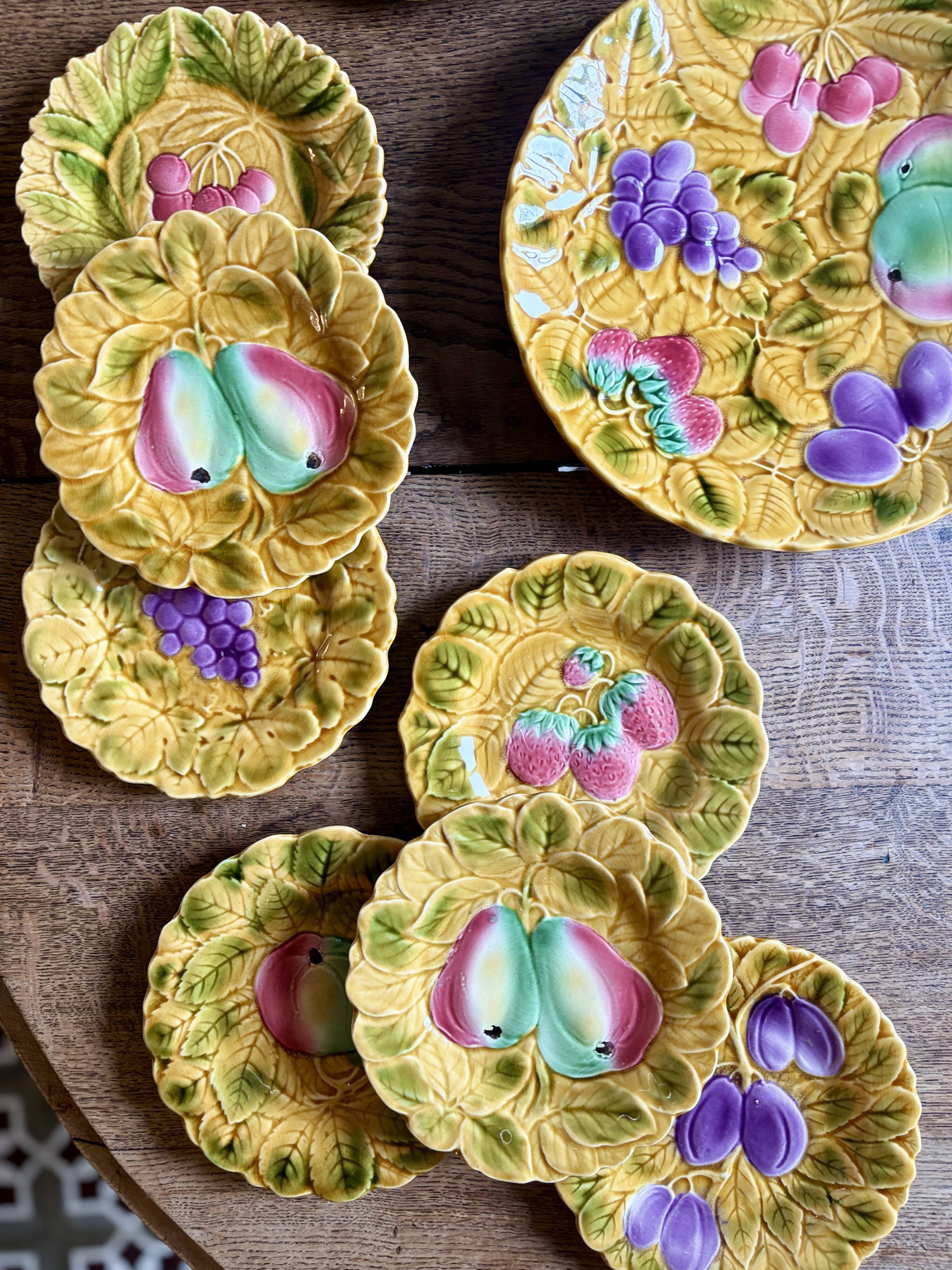 Vintage dessert service in majolica - Sarreguemines -