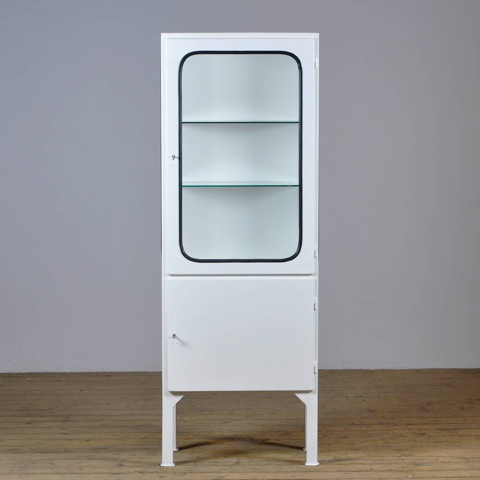 Restored vintage iron and glass medical cabinet, 1970s