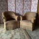 Pair of renovated toad armchairs in beige velvet