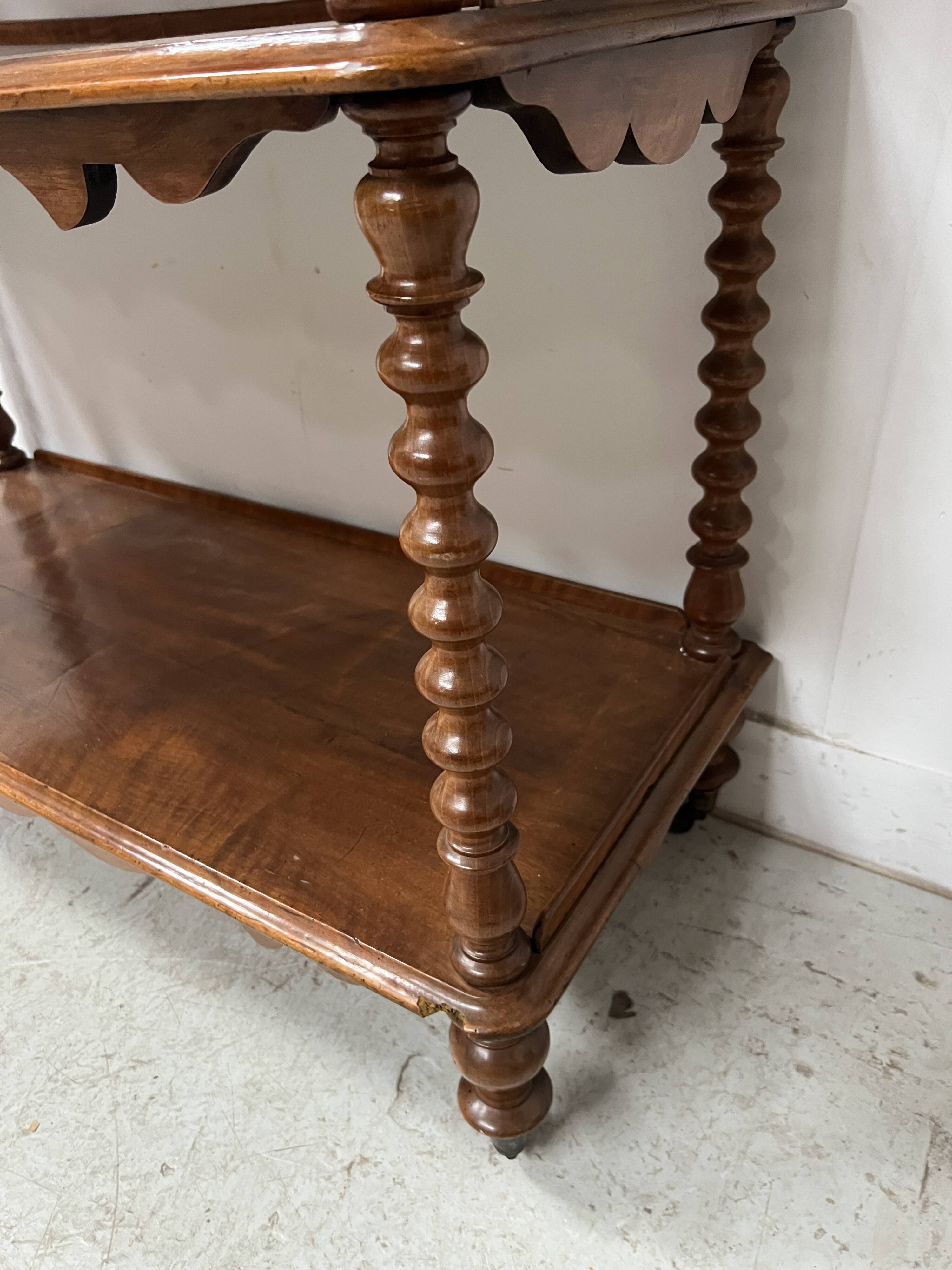 Napoleon III console table with three shelves in mahogany and veneer, 19th century