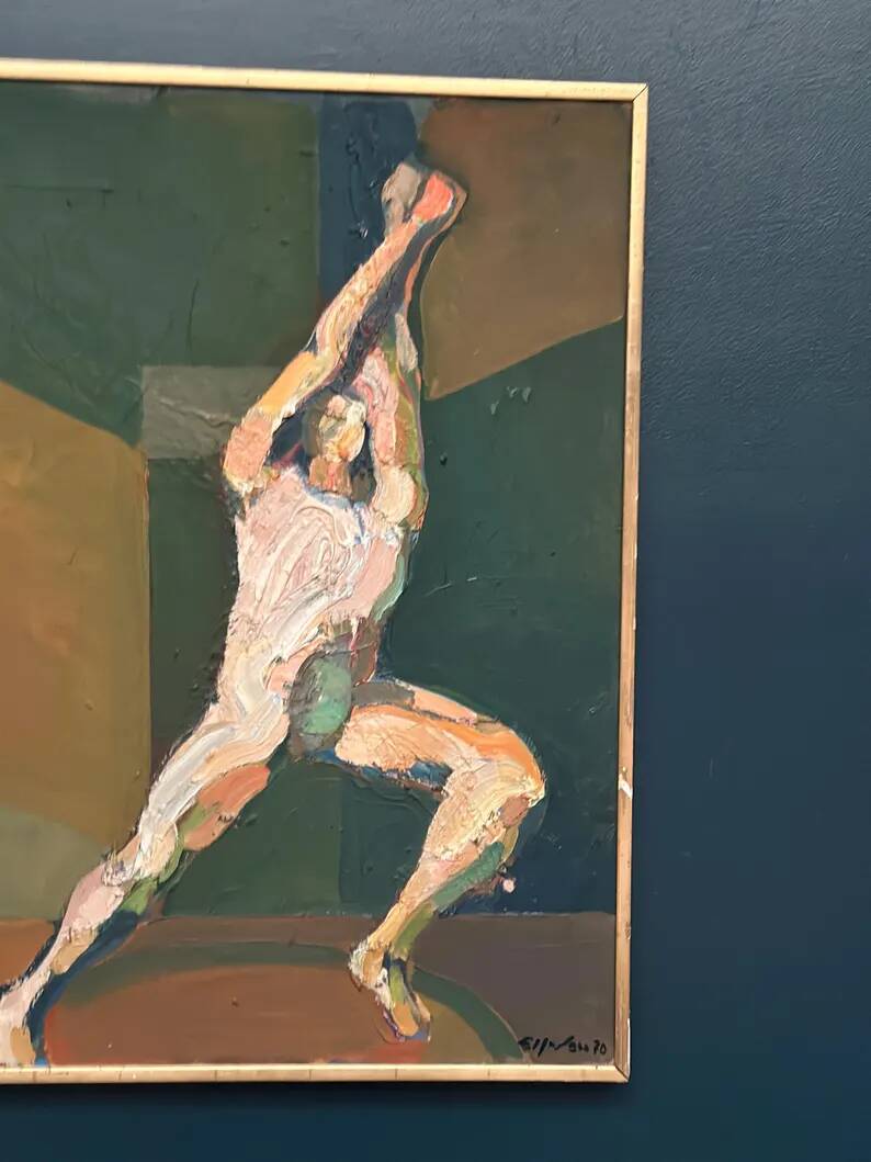 Swedish Oil on Canvas"The Discus Thrower" by Eric Elfvén,vintage and framed