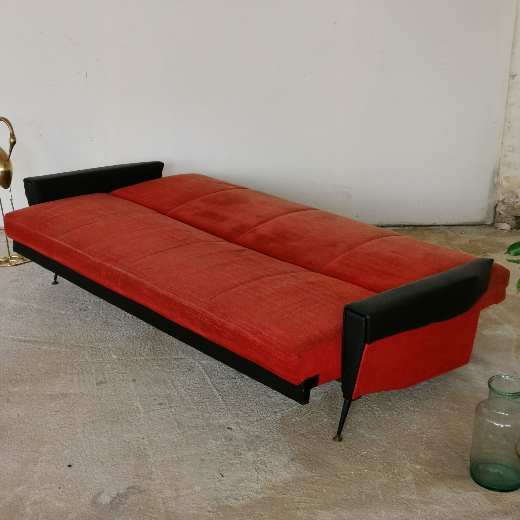 Convertible bench daybed rockabilly red and blakc 50-60s
