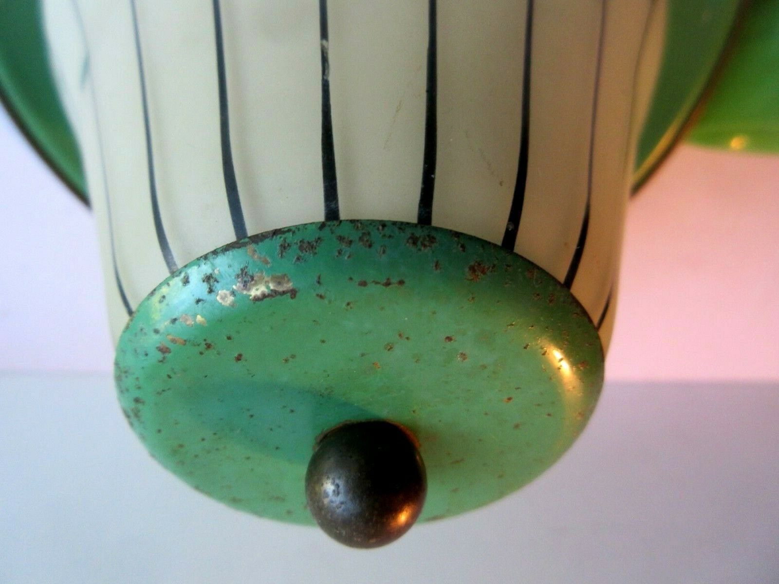 Green sheet metal and globe glass hanging lamp